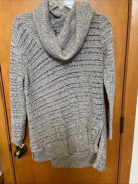 Michael Stars Gray Open-Knit Cowl Neck Sweater